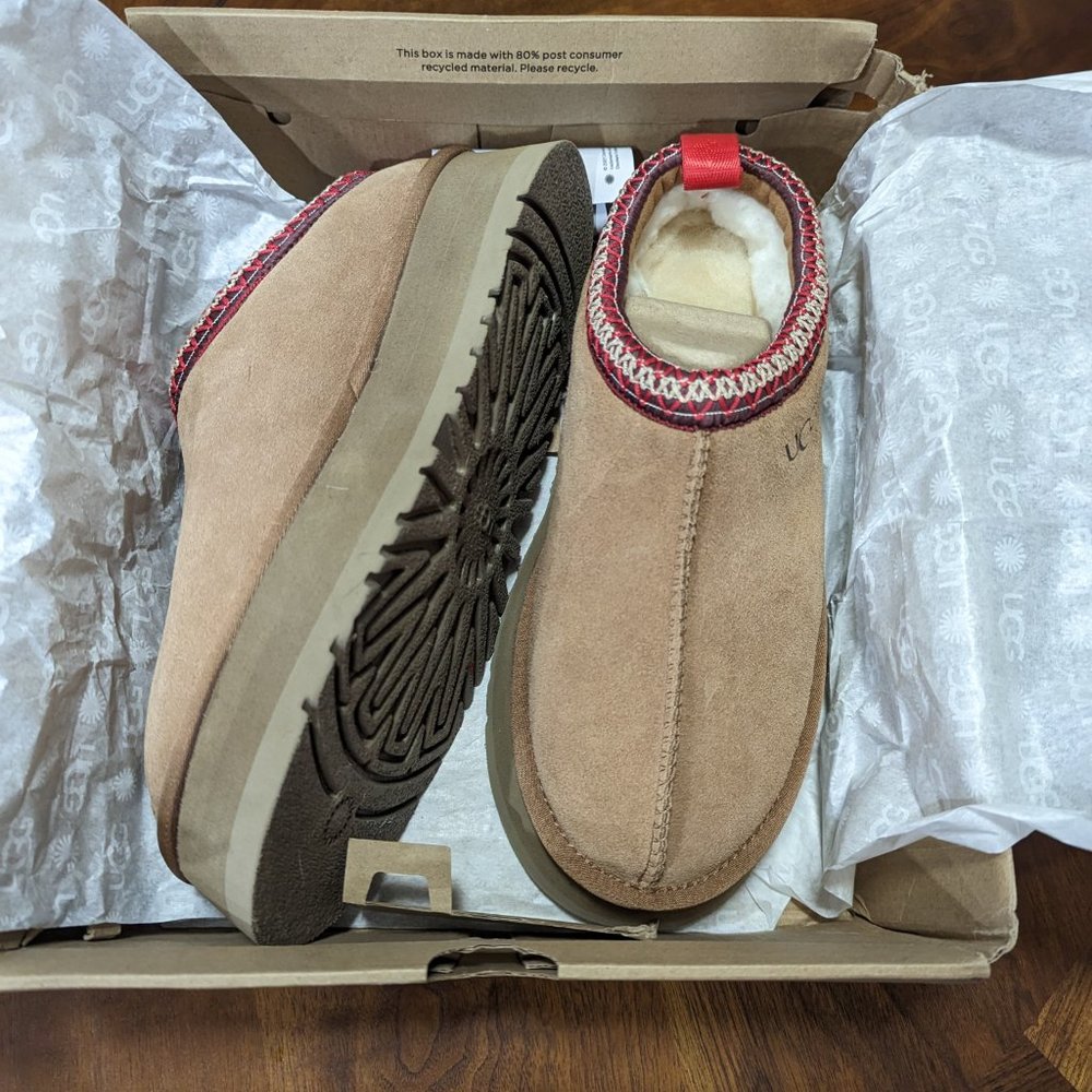 New Women's Shoes UGG Brand Braid Tazz Platform Slippers 1122553 Chestnut Size 8